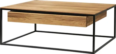 Produktbild von Couchtisch - 100 x 63 cm - Schwarz - Wildeiche massiv geölt - Metallgestell - mit Schublade