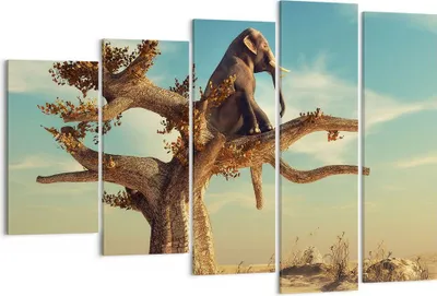 Produktbild von Bild auf Leinwand - Leinwandbild - 5 Teile - Sitzen Elefant Baum - 150x100cm - Wand Bild - Wanddeko - Wandbilder - Leinwanddruck - Bilder - Wanddekoration - Leinwand bilder - Wandbild - EG150x100-4345