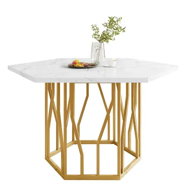 Produktbild von STILVORA Runder Marmor-Esstisch,Küchentisch X-förmiger Couchtisch mit Metallhalterung