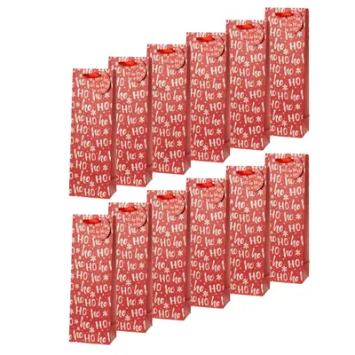 Produktbild von 12 x Flaschentüten "HoHoHo" für Weihnachten - 12 x 9 x 36 cm Weinflaschentüten Weihnachten - Geschenktüten Wein für Weihnachten -