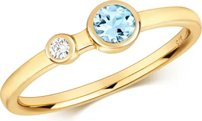 Produktbild von Ring für Damen, mit zwei Steinen, aus 375/1000 Gold, mit einem Diamanten (Brillantschliff, Farbe HI, Reinheit I1) und Aquamarin, Größe 54 (17.2); Artikelnummer: TRS32287RSN