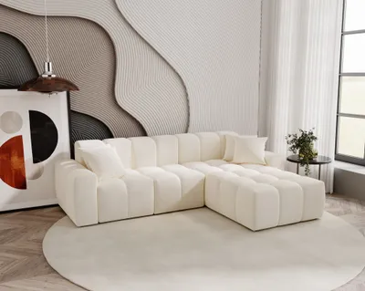 Produktbild von Rohová sedací souprava 265 cm Napoli - rohová sedací souprava s prémiovou tkaninou, designová sedací souprava, rohová sedací souprava ve tvaru L, pravá (krémová - Komodo 10)