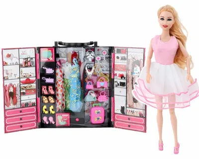 Produktbild von Rosa Puppengarderoben-Set, Kleider, Schuhe, Accessoires