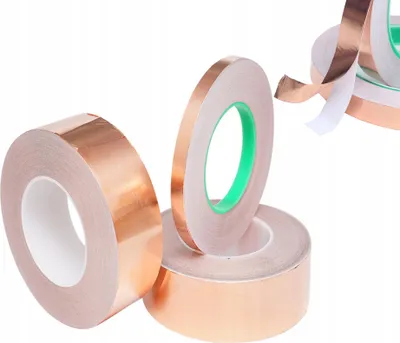 Immagine prodotto di Rosfix Nastro di Rame – Lamina di Rame, Conduttiva su Un Lato | 5 mm x 50 m x 0,05 mm | Per Vetrate Colorate, Schermatura EMI, Controllo delle Lumache