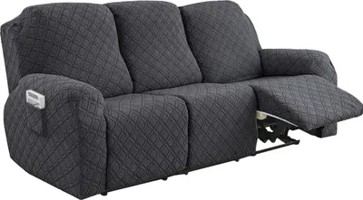 Produktbild von Relaxsofa Hussen, Bezug für Relaxsessel, 8-teiliges Stretch Sofa Überwurf Weich Jacquard Sesselbezug Sofahusse mit Tasche für 3 Sitzer,Dunkelgrau