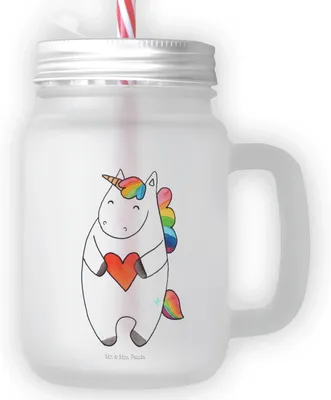Produktbild von Mr. & Mrs. Panda Glas Einhorn Herz - Transparent - Geschenk, Einhörner, Unicorn, Schlimm, Mit Schraubverschluss, Strohhalm, Mason Jar, Cocktailglas, Witzig