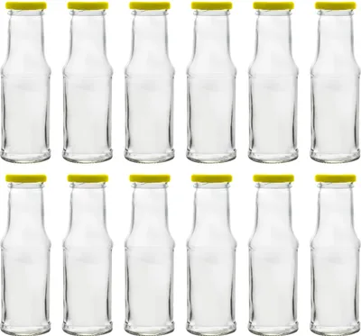Produktbild von Leere Glasflasche Saftflasche Milchflasche Smoothie Einmachglas mit Deckel 200ml 12 Stück