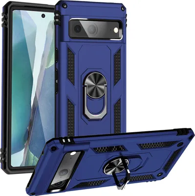 Image de Étui pour Google Pixel 7 étui de protection militaire double couche avec support d'anneau et support bleu