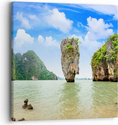 Produktbild von Bild auf Leinwand - Leinwandbild - Stein Strand Landschaft - 40x40cm - Wand Bild - Wanddeko - Leinwanddruck - Bilder - Kunstdruck - Wanddekoration - Leinwand bilder - Wandkunst - AC40x40-0224