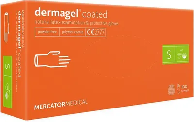 Zdjęcie produktu dla Rękawiczki lateksowe bezpudrowe Mercator Dermagel Coated biały 100 szt. rozmiar XS