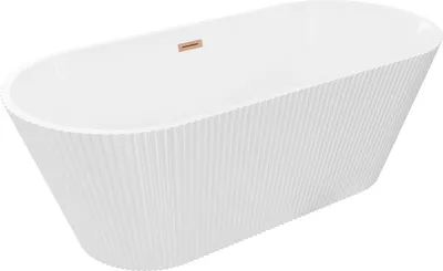 Immagine prodotto di Mexen Yara vasca da bagno freestanding scanalata 170 x 75 cm, bianca, troppopieno rame spazzolato - 52861707500-65