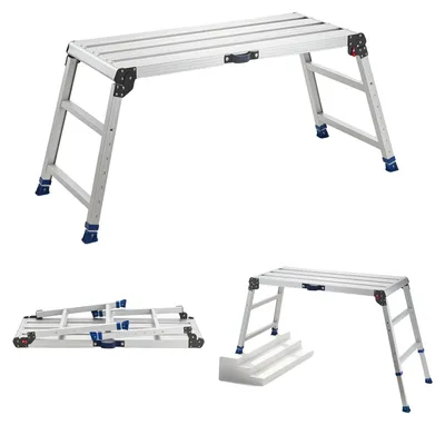 Produktbild von VEVOR Klapparbeitsplattform, 150 kg Tragfähigkeit, Aluminium Trockenbauhocker Leiter, Schwerlastarbeitsbank mit rutschfesten Füßen, Ideal zum Waschen von Fahrzeugen, Reinigen, Streichen, Dekorieren
