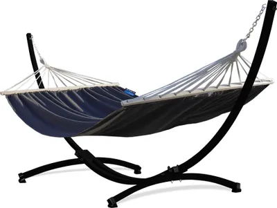 Produktbild von Potenza Outdoor Hängematte mit Gestell für 2 Personen I Stabhängematte XXL 220x160, 200kg I Schwarz Hängemattengestell 220kg Wetterfest