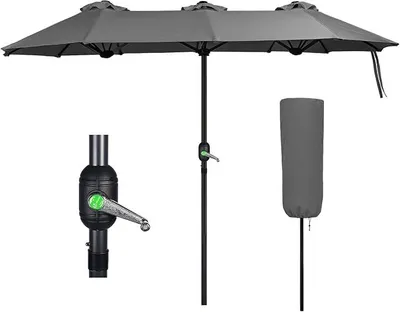 Produktbild von Doppelsonnenschirm mit Handkurbel, Sonnenschirm Marktschirm Gartenschirm Terrassenschirm, Sonnenschutz, 150 x 300 cm, Grau