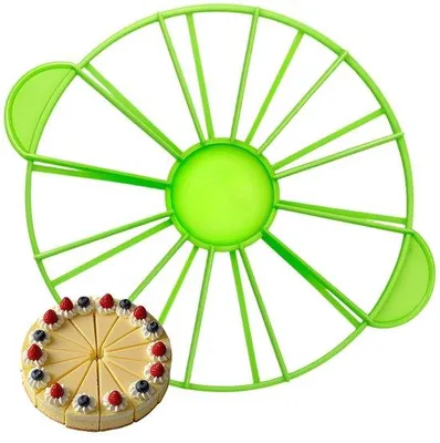 Produktbild von Unyqoos® Kunststoff-Tortenteiler mit verstellbarem Portionierer – für 14 oder 16 gleiche Stücke, lebensmittelecht, spülmaschinenfest, 32,5 × 26,5 × 2,8 cm