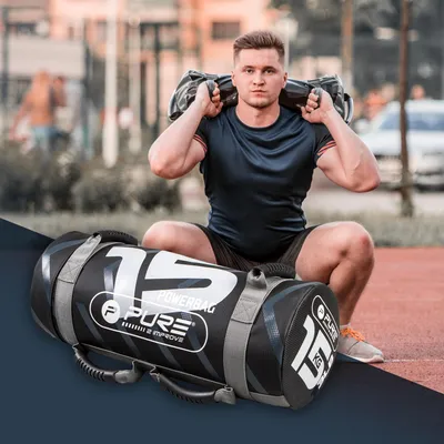 Produktbild von Pure2Improve Power Bag 15 kg, Schwarz/Grau, gummierte Griffe, reißfestes Material, Gewichtssack Gewichtstasche Fitness Bag Sandbag für Functional Training Workout Fitness-, Kraft-, Ausdauertraining
