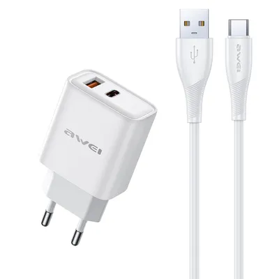 Produktbild von Awei PD81T-EU 22,5W USB-C Ladeadapter mit Kabel, weiß