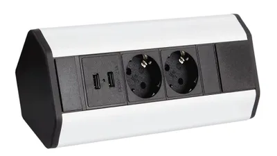 Produktbild von DesignLight CORNERBOX Aluminium SchuKo 2-fach mit USB Steckdose 2-fach / Ecksteckdose / Mehrfachsteckdose