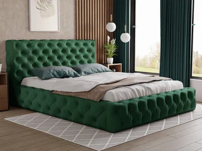 Produktbild von Polsterbett 200x200 cm Glory - Glamour Chesterfield Stil - Doppelbett mit Bettkasten, Kopfteil & Lattenrost - Schlafzimmerbett Samtstoff (Grün - Kronos 19)