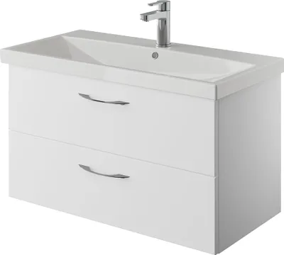 Produktbild von Bad Waschtisch, 90cm breit, in Schneeweiß Glanz mit Keramik Waschbecken VILLATORO-66, B/H/T ca. 90/53,2/45 cm