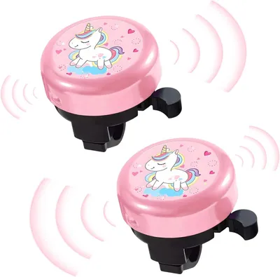 Imagen del producto de Timbre para bicicleta, 2 unidades, diseño de unicornio rosa, para bicicletas infantiles