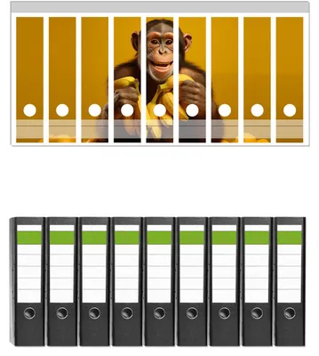 Produktbild von Wallario 9 Stück breite Ordner inkl. Klebeetiketten mit Motive Glücklicher Bananenfan -  Set mit Rückenschildern / Ordnerrücken Stickern