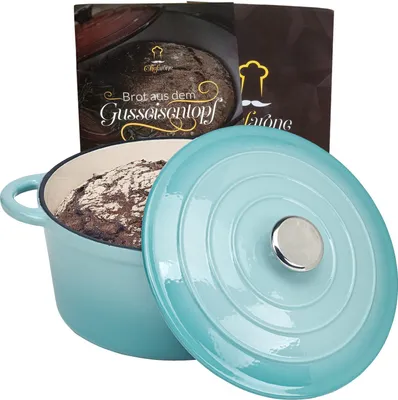 Immagine prodotto di Padella in ghisa Chefarone - Casseruola - Coperchio incluso - Adatta a tutte le fonti di calore - Smaltata - Blu