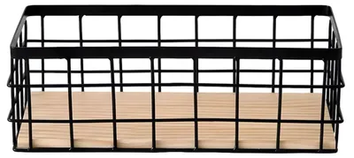 Immagine prodotto di Omgoods - Cestini da parete sospesi - Metallo nero con base in legno