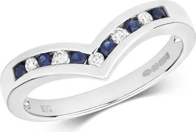 Produktbild von Funkelndes Feuer Schöner 9 Karat (375) Weißgold Diamant Wünschelrute Ring Brillant-Schliff 0.10 Karat H - PK mit Saphir, 50 (15.9); TRS291069KWRSK