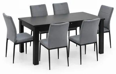 Zdjęcie produktu dla INSPIRO Zestaw stół rozkładany C-2 czarny + 6 krzeseł IK-10 szary welur nr 40