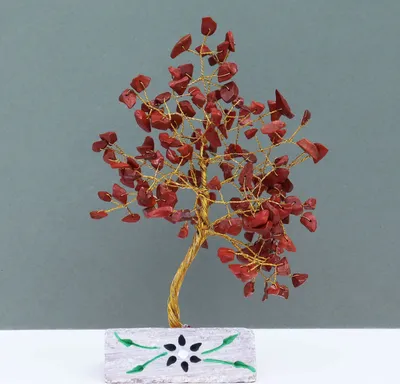 Produktbild von Indischer Edelsteinbaum aus Roter Jaspis, Rot, 160 Steine, ca. 4 × 5 × 15,5 cm