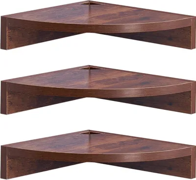 Produktbild von Eckregal 3er Set, braunes Holz, für Schlafzimmer und Wohnzimmer