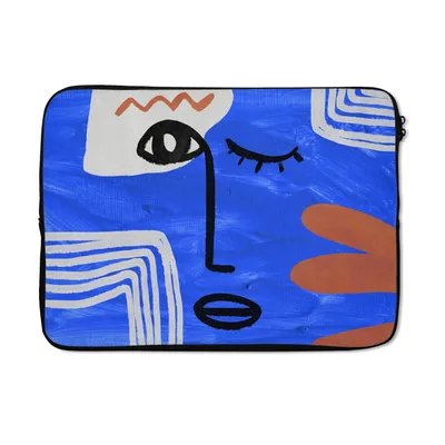 Produktbild von MuchoWow® Laptop Hülle 13 Zoll Gesicht - Blau - Abstrakt Laptoptasche - Laptophülle - Sleeve - Rundumschutz