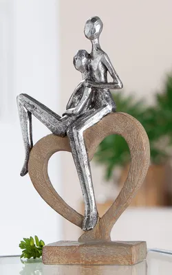 Produktbild von Gilde Skulptur, Herz, Aroha, Paarmotiv, Kunstharz, braun, silberfarben, VE 3 Höhe: 26.00 cm Breite: 14.00 cm Tiefe: 7.00cm 21497