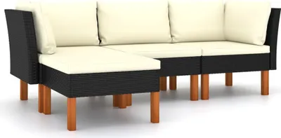 Produktbild von vidaXL 4-tlg. Garten-Lounge-Set mit Kissen Poly Rattan Schwarz
