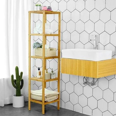 Obrázok produktu pre Držiak na zásuvky z bambusu – 5 zásuviek – 5-úrovňový – Držiak do kúpeľne – Bambus