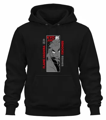 Immagine prodotto di Kyojuro Rengoku Flame Hashira Kimetsu no Yaiba Anime Gift Unisex Felpa con cappuccio, nero, L