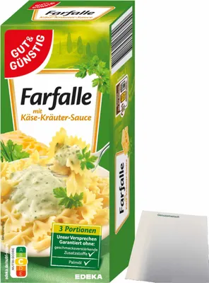 Produktbild von Gut & Günstig Farfalle mit Käse-Kräuter-Sauce (266g Packung) + usy Block