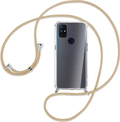 Produktbild von Handykette Backcover-Schutzhülle mit Band (Metall silberfarben) für OnePlus Nord N10 5G - caramel