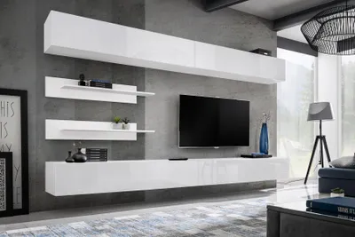 Immagine prodotto di Set di mobili da parete bianchi per il soggiorno 6 pezzi mobili moderni in legno mobile da parete porta tv