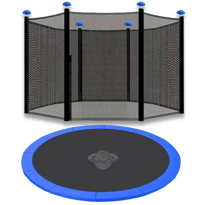 Produktbild von Trampolin Randabdeckung Blau + Sicherheitsnetz Schwarz Ø 366 cm – Set für 6 Stangen – Ersatzteil für Rundtrampoline, wetterfest & reißfest
