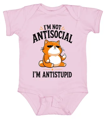 Produktbild von I'M NOT ANTISOCIAL I'M ANTISTUPID Katze Statement Sarkasmus Ironie Baby Body, Pink, 3/6