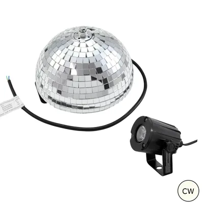Produktbild von Set Halbspiegelkugel 20cm + 1 x LED Pinspot 3W Kaltweiss