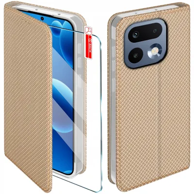 Obrázek produktu pro Magnetické pouzdro pro Realme 16 Pro 5G se zapínáním, zlaté pouzdro + sklo 9H