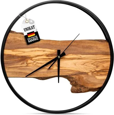 Image de Grande horloge en bois sans tic-tac pour la cuisine, le salon ou le bureau