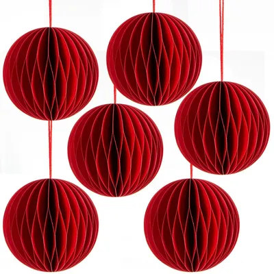 Produktbild von 6 Honeycomb Weihnachtskugeln rote Papierkugeln 8 cm