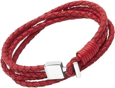Produktbild von Rotes Unique Lederarmband mit Edelstahlverschluss LB0255 (Länge: 42cm)