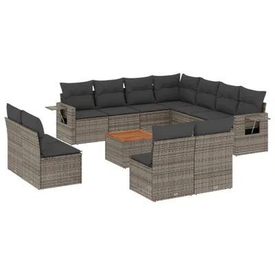 Produktbild von 12-tlg. Garten-Sofagarnitur mit Kissen Grau Poly Rattan