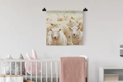 Produktbild von MuchoWow® Wandteppich Wandbehang Schafe - Wolle - Weiß 60x60 cm Tapisserie Dekoration Wandtuch - Dekorationen - Wand Decke