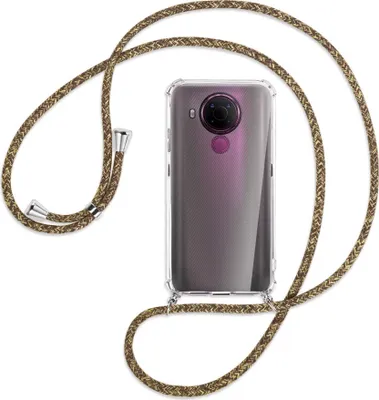 Produktbild von Handykette Backcover-Schutzhülle mit Band (Metall silberfarben) für Nokia 5.4 - braun+beige